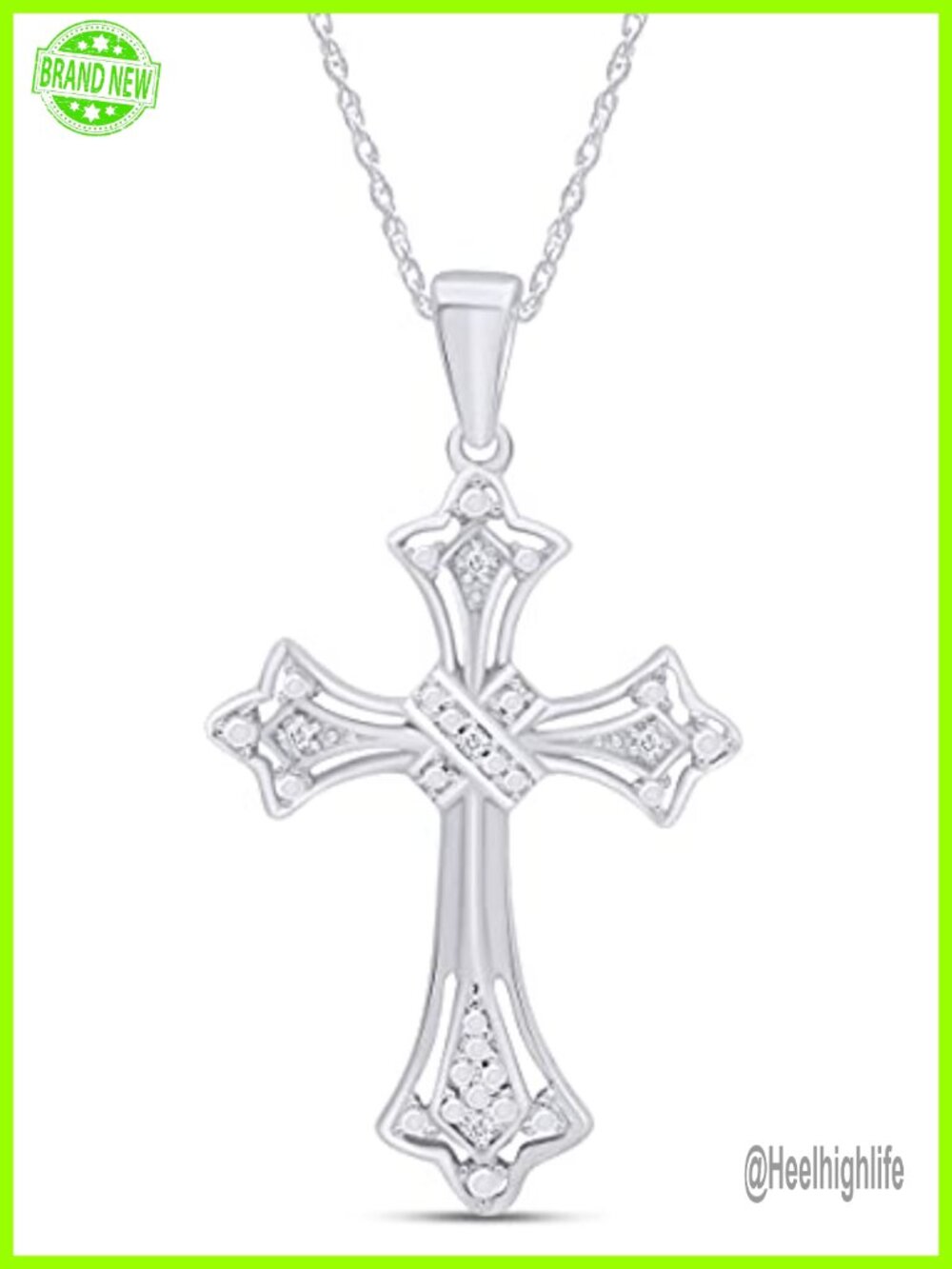 Cross Pendant Necklace 14k White Gold Over Sterling Silver 0.05ctw Diamond
